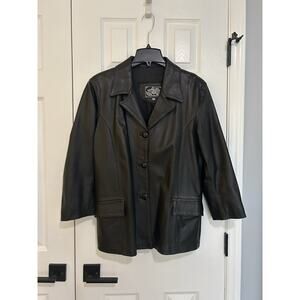 Vintage 90s Vera Pelle Black Italian Leather Blazer Jacket Women's 46 Italy